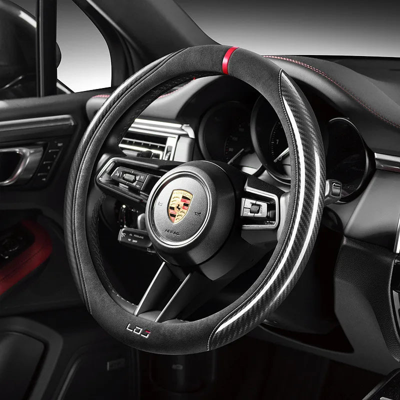 Carbon Fiber Style Steering Wheel Cover – Suede Anti-Slip 38cm Universal Interior Accessory - Delicate Leather