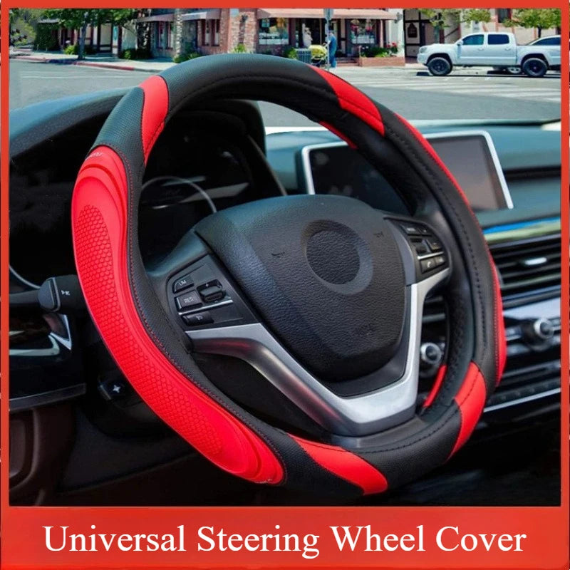 Fashion Splicing Steering Wheel Cover – Leather, All-Season, Massage Grip Design - Delicate Leather