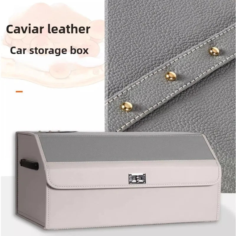 Foldable Car Trunk Storage Box – Large Capacity Leather Organizer for Auto Accessories, Waterproof and Easy to Store - Delicate Leather