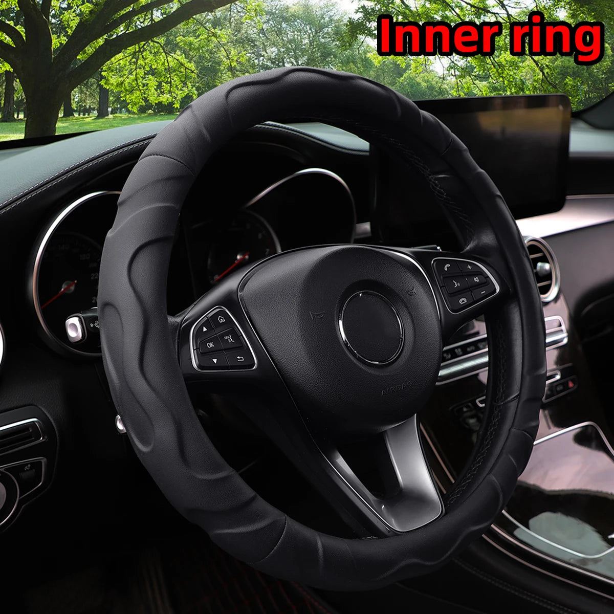 Artificial Lamb Skin Steering Wheel Cover – Soft, 3D Styling, 14.5–15 Inch (37–38 cm) - Delicate Leather
