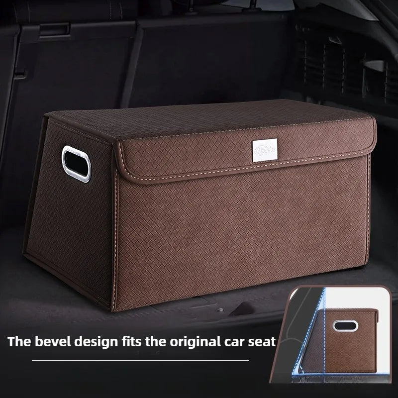 Foldable Trunk Organizer Box - Suede Leather Storage Box for Car, SUV, and Truck - Adjustable & Collapsible Auto Accessory - Delicate Leather