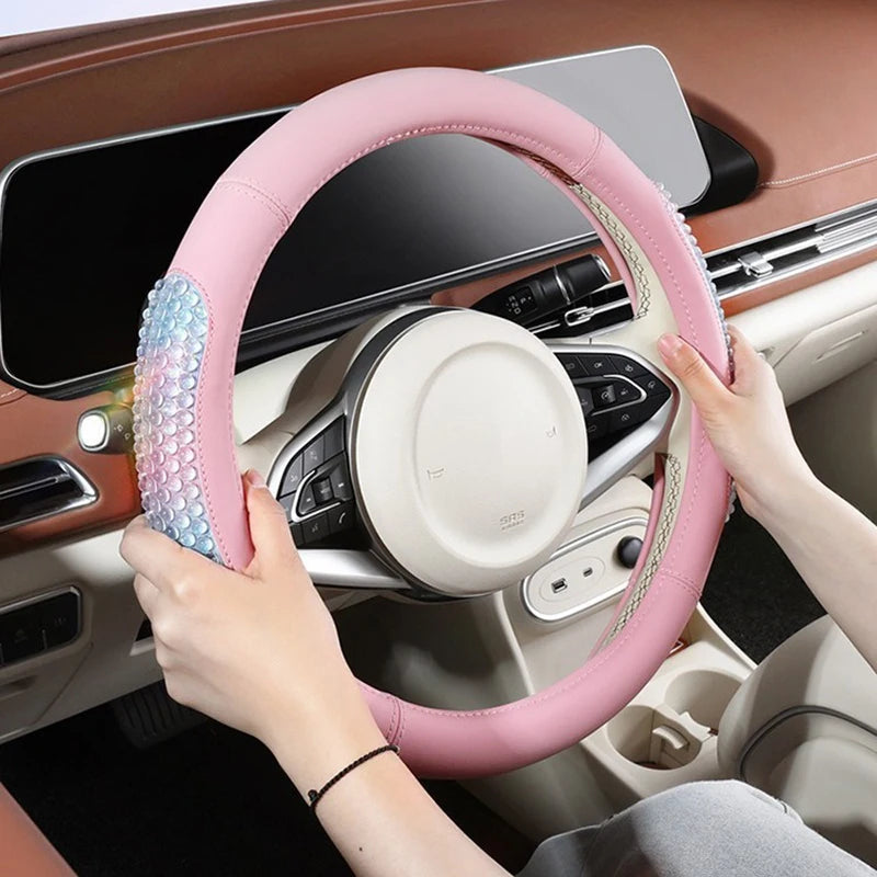 Jelly Leather Steering Wheel Cover – Colorful Universal Fit 14.5-15 Inch, Breathable & Wear-Resistant Protective Car Handle Cover - Delicate Leather