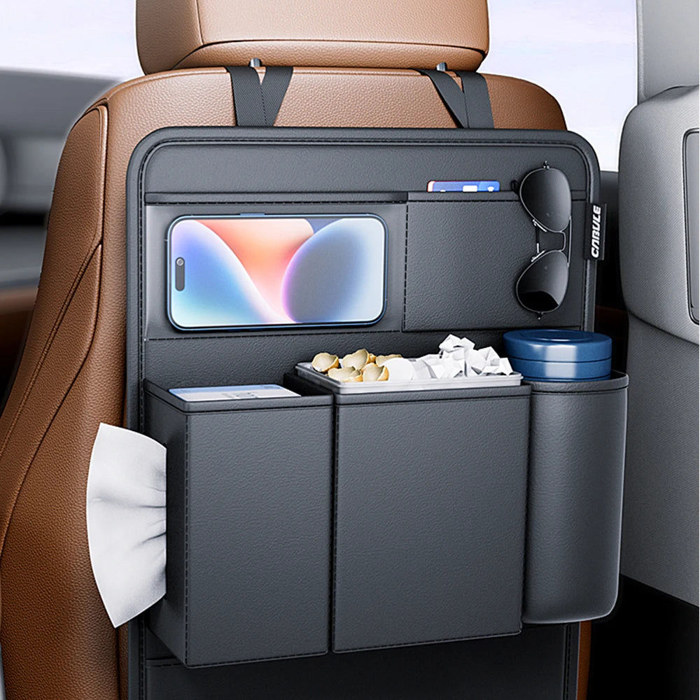 PU Leather Car Seat Back Organizer – Universal Multifunction Storage Bag with Anti-Kick Design - Delicate Leather