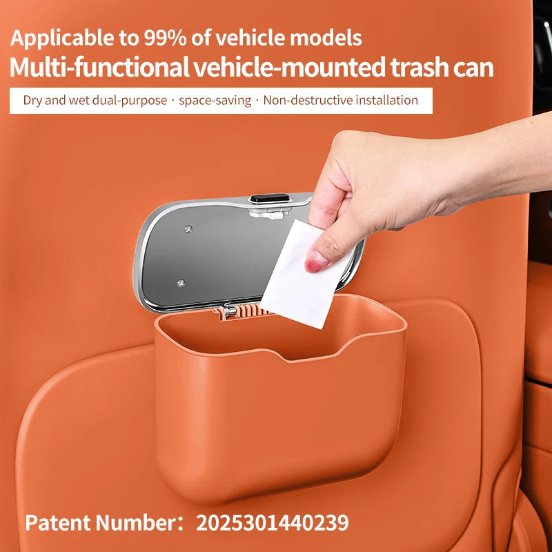 Car Trash Can with Creative Lid – Waterproof Hanging Storage Bin and Garbage Bag Holder - Delicate Leather