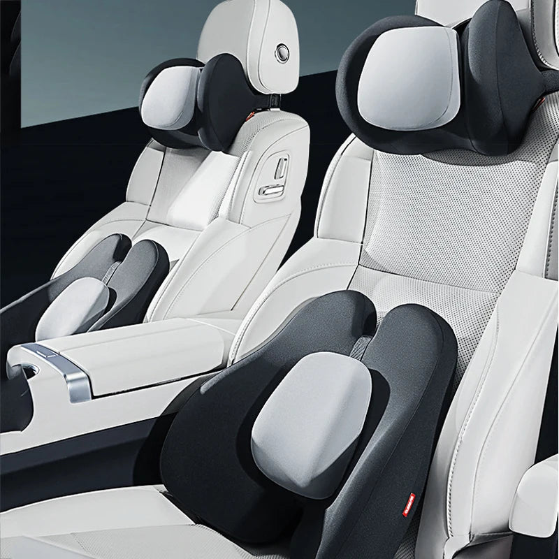 Universal Memory Foam Car Neck Pillow and Lumbar Support – Ergonomic Headrest & Waist Cushion for Driving Comfort - Delicate Leather