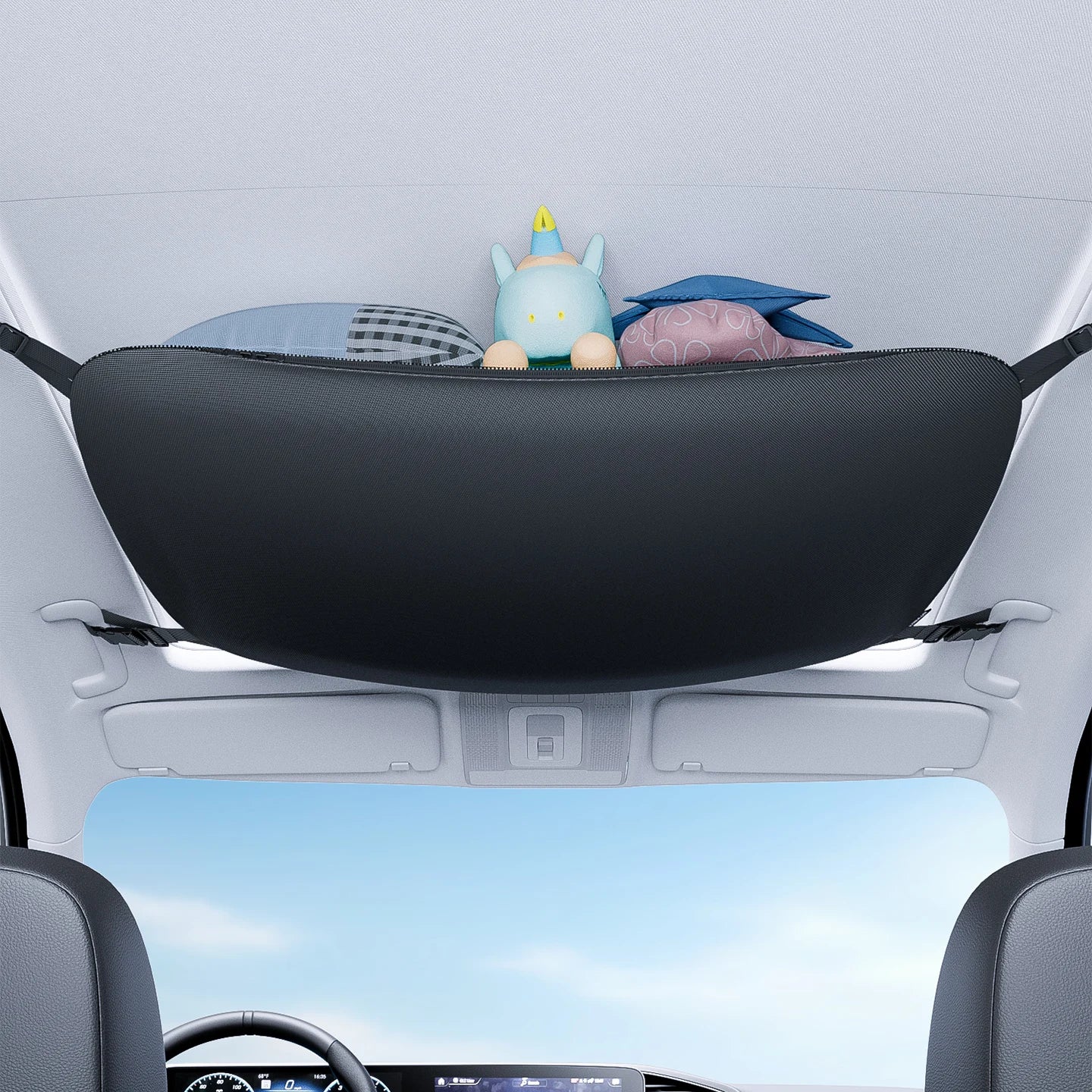 Car Roof Storage Bag – Universal Ceiling Cargo Net Organizer for SUV & Truck - Delicate Leather