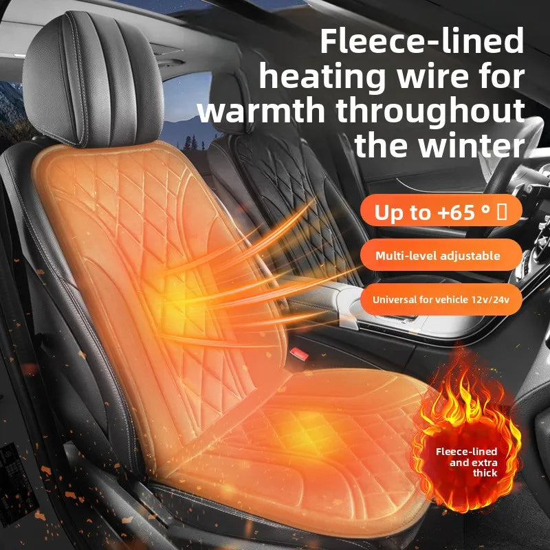 Universal Heated Car Seat Cushion – 12V/24V Plush Electric Heating Seat Cover for Winter Comfort - Delicate Leather