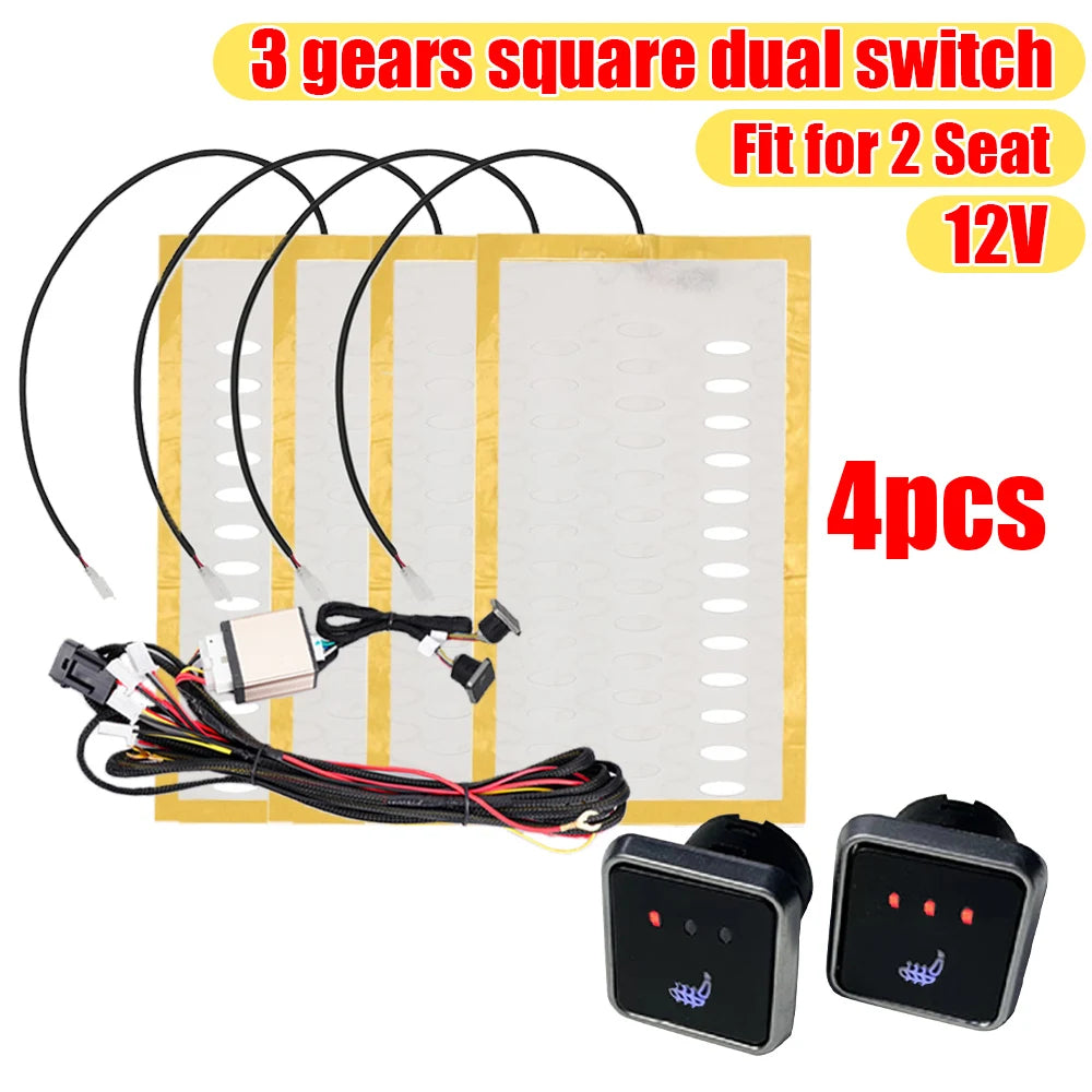 12V Car Seat Heater Kit – Alloy Wire Heating Pads with HI/LO Round Switch, Universal Fit for 1 Seat - Delicate Leather