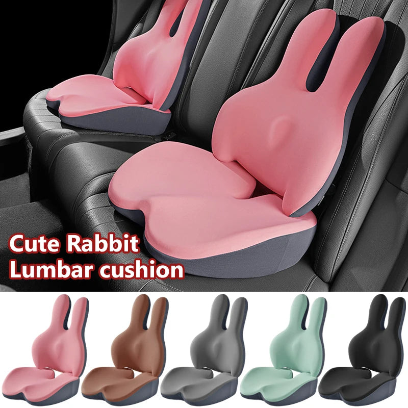 Memory Foam Car Booster Seat Cushion – Cartoon Rabbit Height Pad with Backrest - Delicate Leather