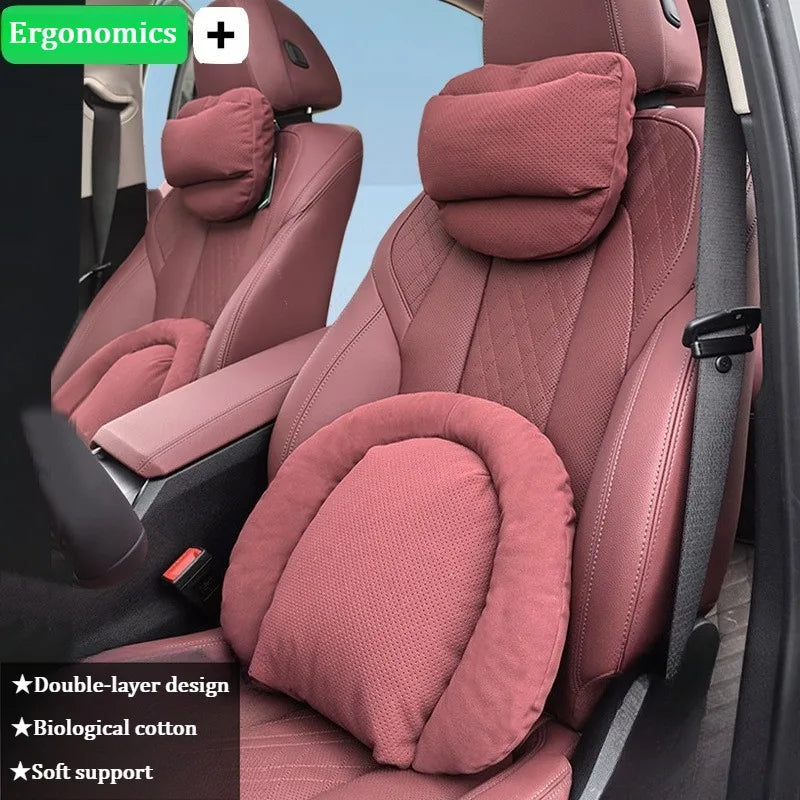Suede Car Neck Pillow and Waist Cushion – Universal Soft Headrest & Lumbar Support for Comfortable Driving - Delicate Leather
