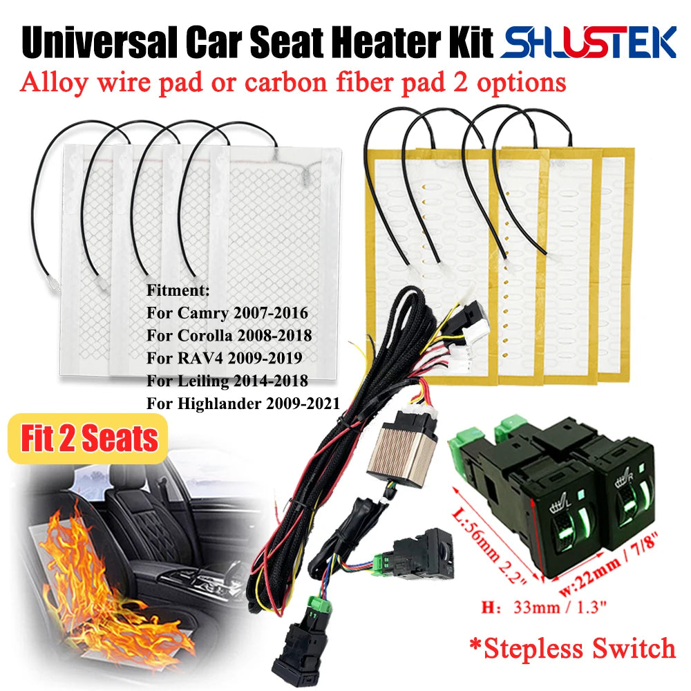12V Car Seat Heater Kit for 2 Seats – 4pcs 25W Heating Pads with Dual Control Switch - Delicate Leather