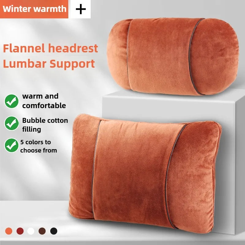 Luxury Plush Car Headrest & Lumbar Support Set – Soft Neck Pillow and Waist Cushion for Comfortable Driving - Delicate Leather