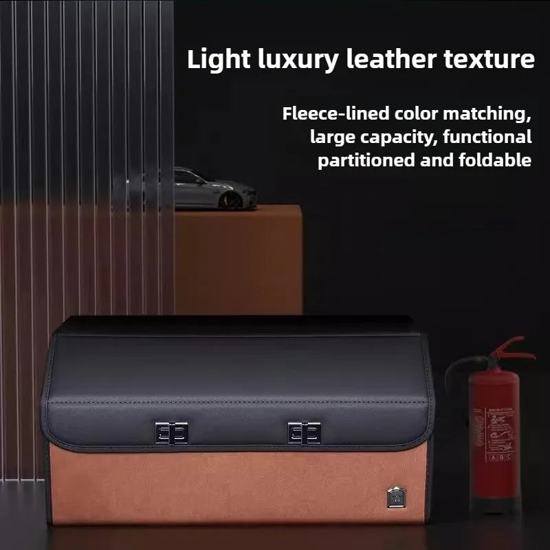 Light Luxury Suede Car Trunk Storage Box - Large Capacity Foldable Car Trunk Organizer - Adjustable Car Storage Organizer Box - Delicate Leather