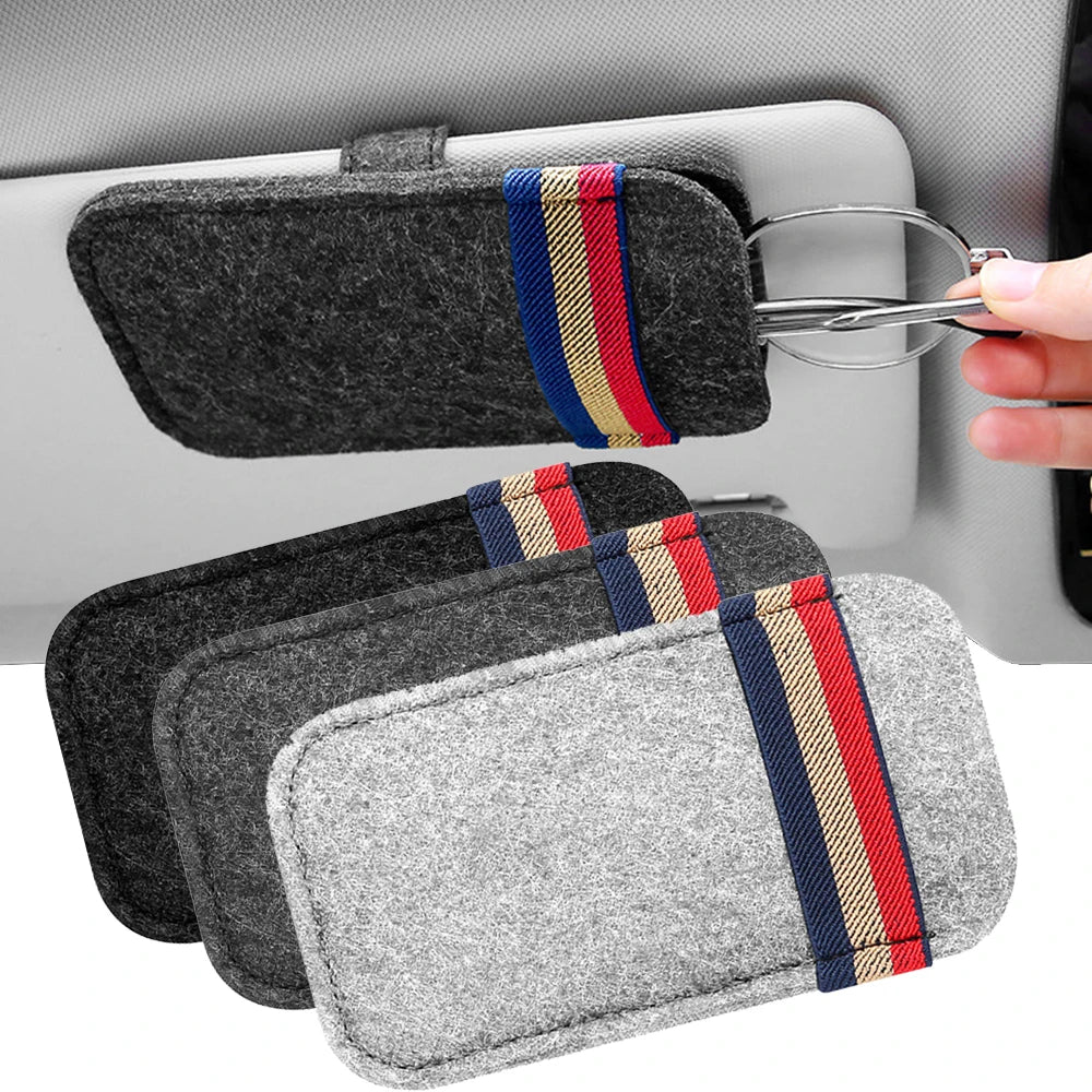 Car Sunglasses Organizer – Visor Clip Eyeglass Holder & Storage Bag - Delicate Leather