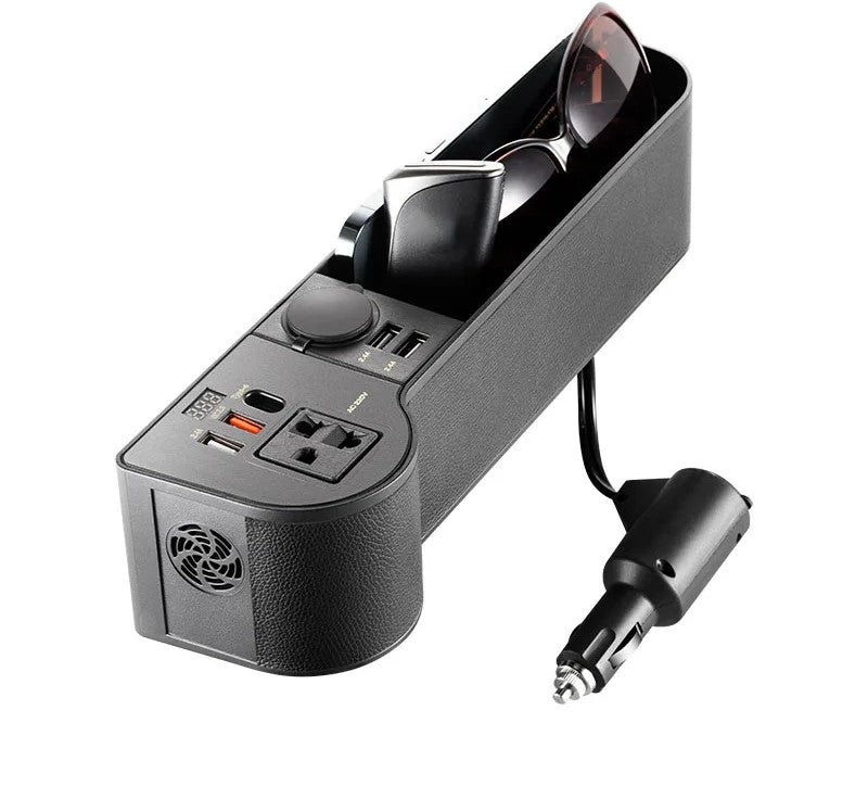 Car Seat Gap Organizer with Power Inverter – 12V/24V to 220V Converter with 4 USB Ports - Delicate Leather