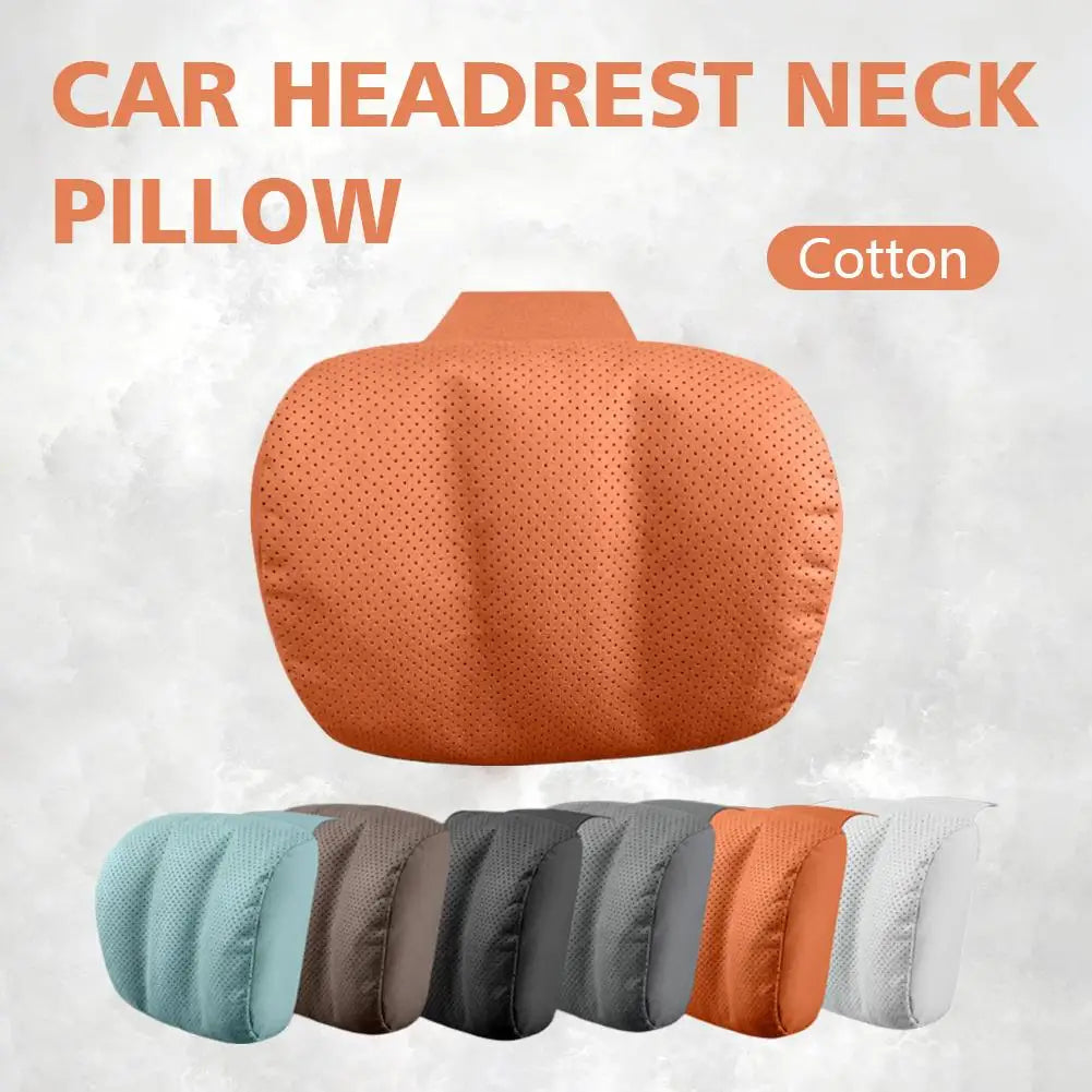 Car Headrest Neck Pillow – Memory Foam Travel Head Support Cushion, Universal Adjustable Fit - Delicate Leather