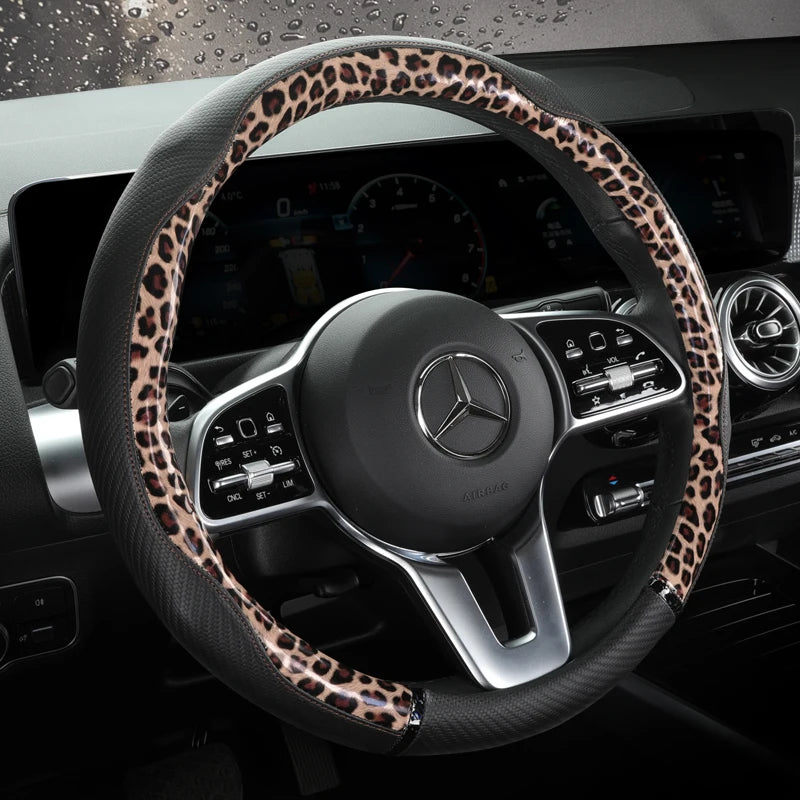 Anti-Slip Leather Steering Wheel Cover – Universal 38cm O/D Shape Protective Wheel Grip - Delicate Leather