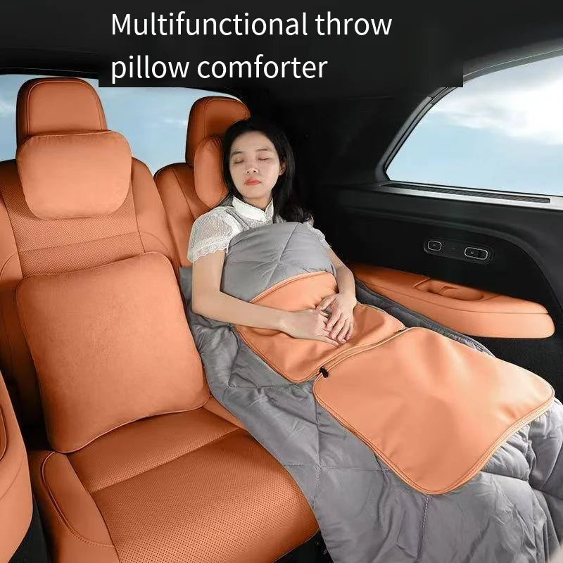 Nappa Leather Car Neck Pillow and Seat Pillow - Soft Headrest Lumbar Support for Comfortable Driving - Auto Accessories - Delicate Leather