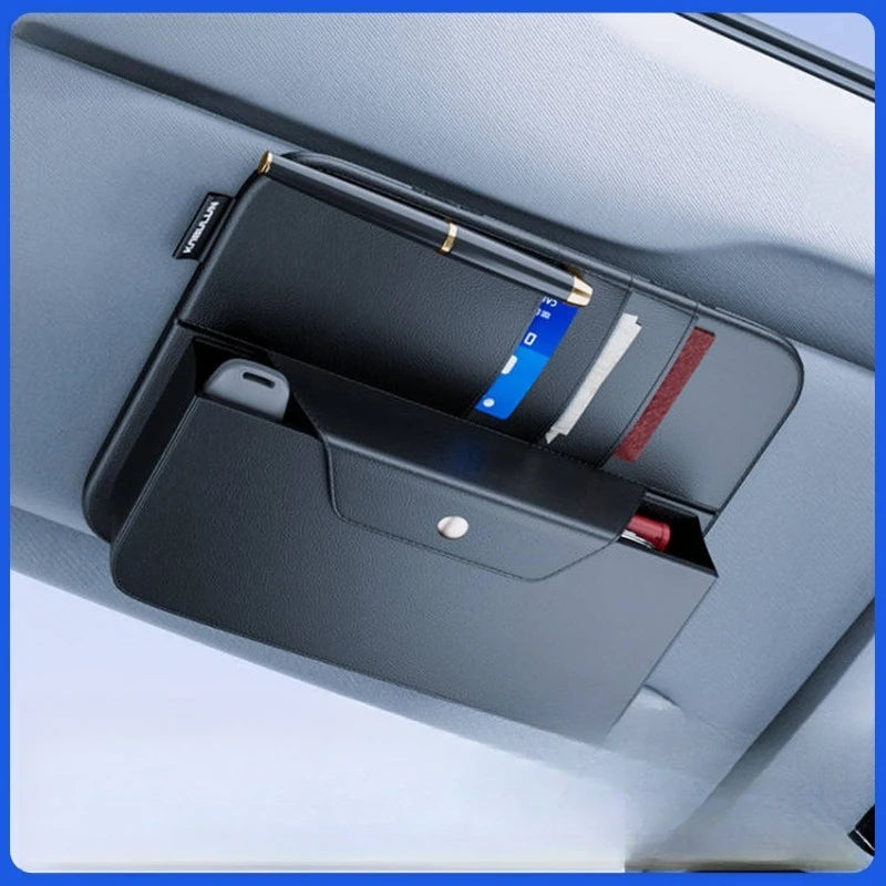 Car Sun Visor Storage Clip Leather Multi-Function Visor Organizer for Glasses Cards and Receipts - Delicate Leather