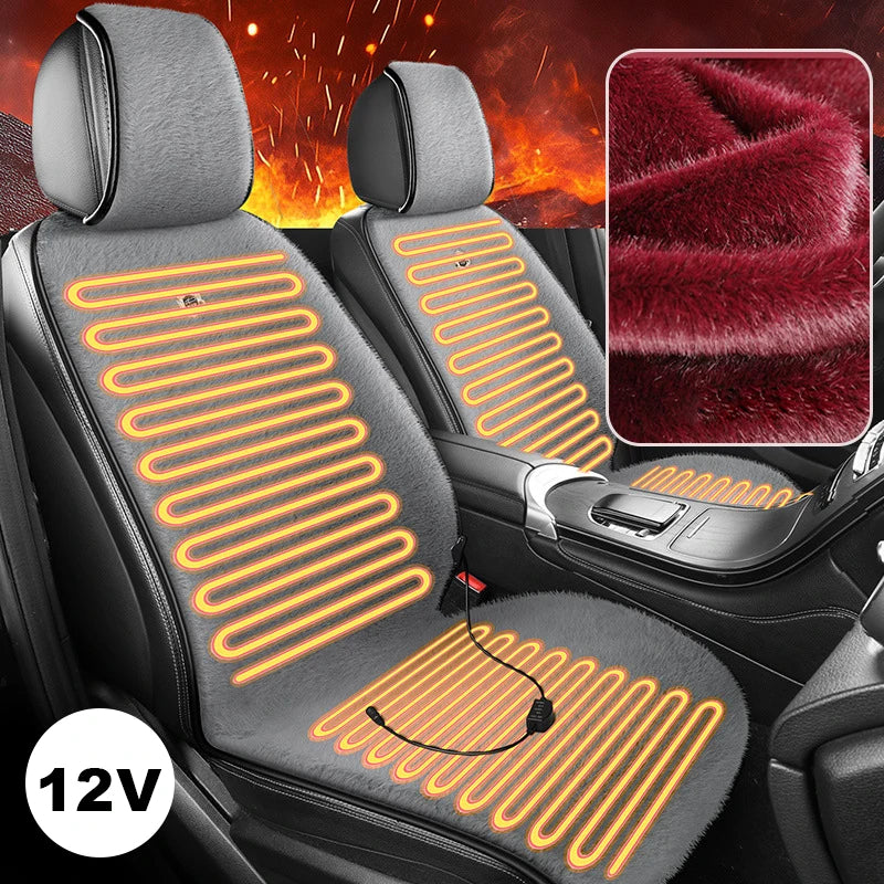 Heated Car Seat Cover 12V – Fast Heating Plush Seat Cushion for Winter Comfort - Delicate Leather
