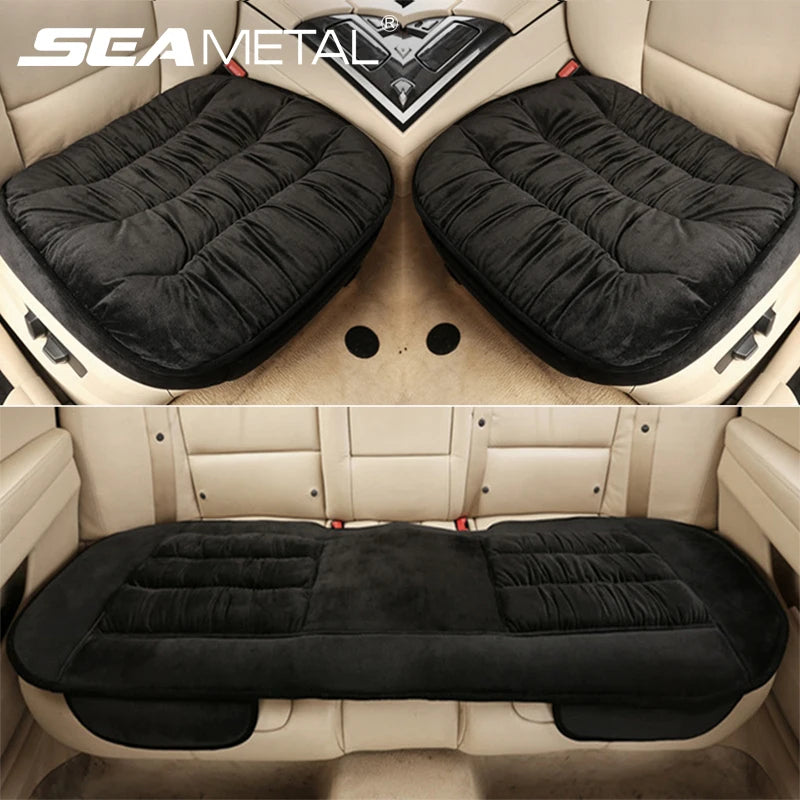 Plush Car Seat Cover Set – Front and Rear Seat Cushion Pads with Non-Slip Design, Universal Fit - Delicate Leather
