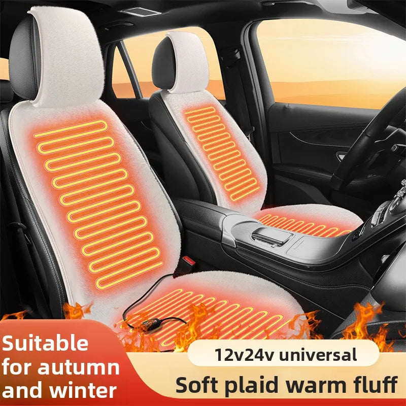 Universal Car Heated Seat Cushion – Plush Electric Warm Seat Cover 12V/24V for Winter - Delicate Leather