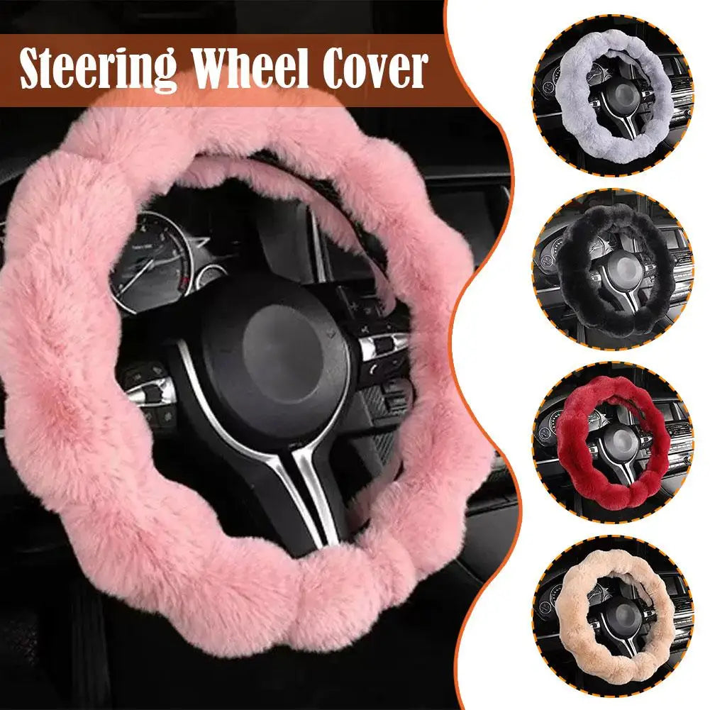 Soft Plush Car Steering Wheel Cover – Winter Warm Non-Slip Steering Wheel Grip Protector - Delicate Leather