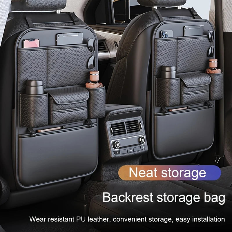 Luxury Faux Leather Car Seat Back Organizer – Spacious Car Storage Bag with Multiple Pockets, Easy Access Design - Delicate Leather
