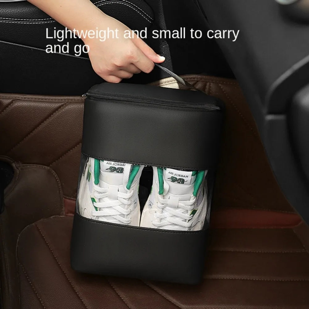 Portable Car Shoe Storage Box – Large Capacity Waterproof Oxford Cloth Shoe Organizer for Car Trunk or Home Use - Delicate Leather