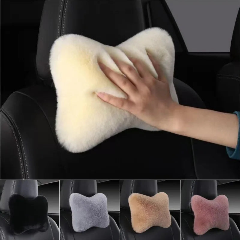 Car Headrest Lumbar Pillow – Soft Plush Comfort Cushion for All-Season Ergonomic Support - Delicate Leather