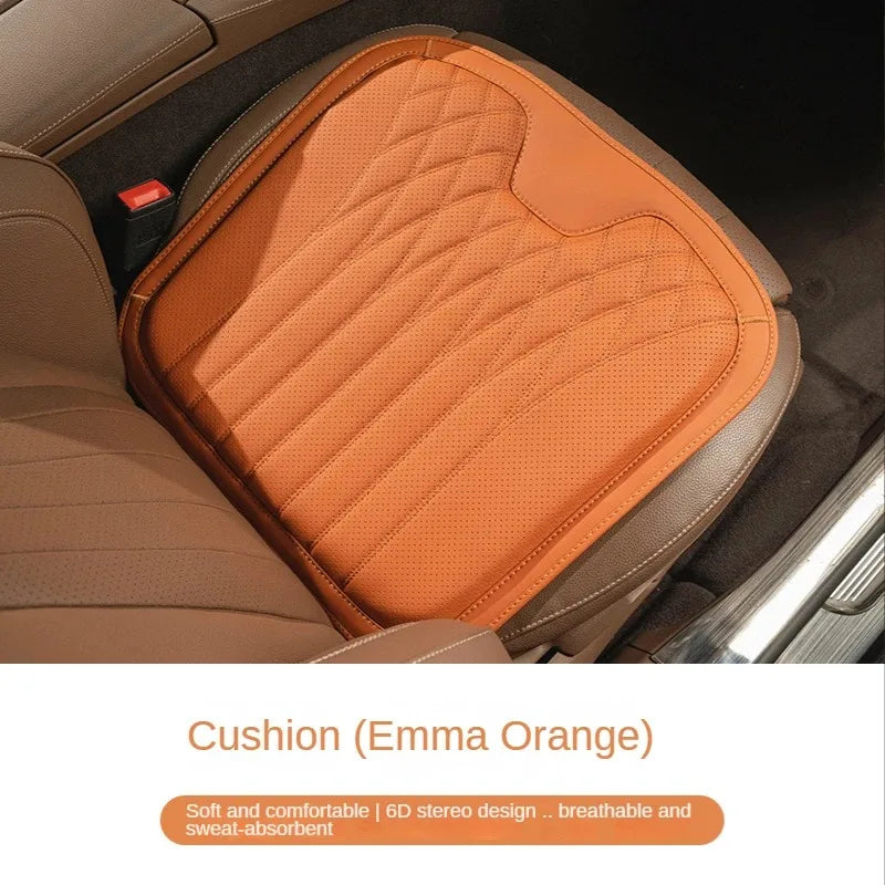 Delicate Leather Universal Car Seat Cushion with Lumbar Support – Ergonomic Leather Driver’s Seat Pad with Integrated Back Support - Delicate Leather