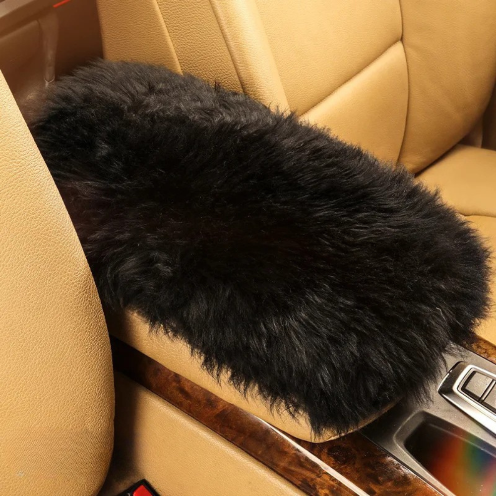 Pure Wool Car Armrest Cushion – Winter Plush Center Console Armrest Pad for Comfortable Driving - Delicate Leather