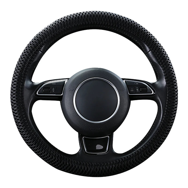 Ice Silk Steering Wheel Cover – Breathable Anti-Slip 38cm Universal Fit - Delicate Leather