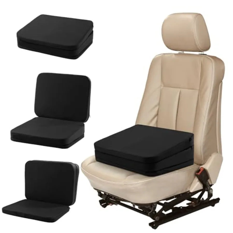 Adjustable Car Booster Seat Cushion – 3 Height Levels Universal Driving Seat Pad - Delicate Leather