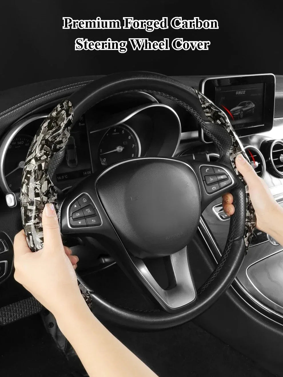 Luxury Glitter Forged Carbon Fiber Steering Wheel Cover – 3D Textured, Anti-Slip, Universal Fit & Easy Installation - Delicate Leather