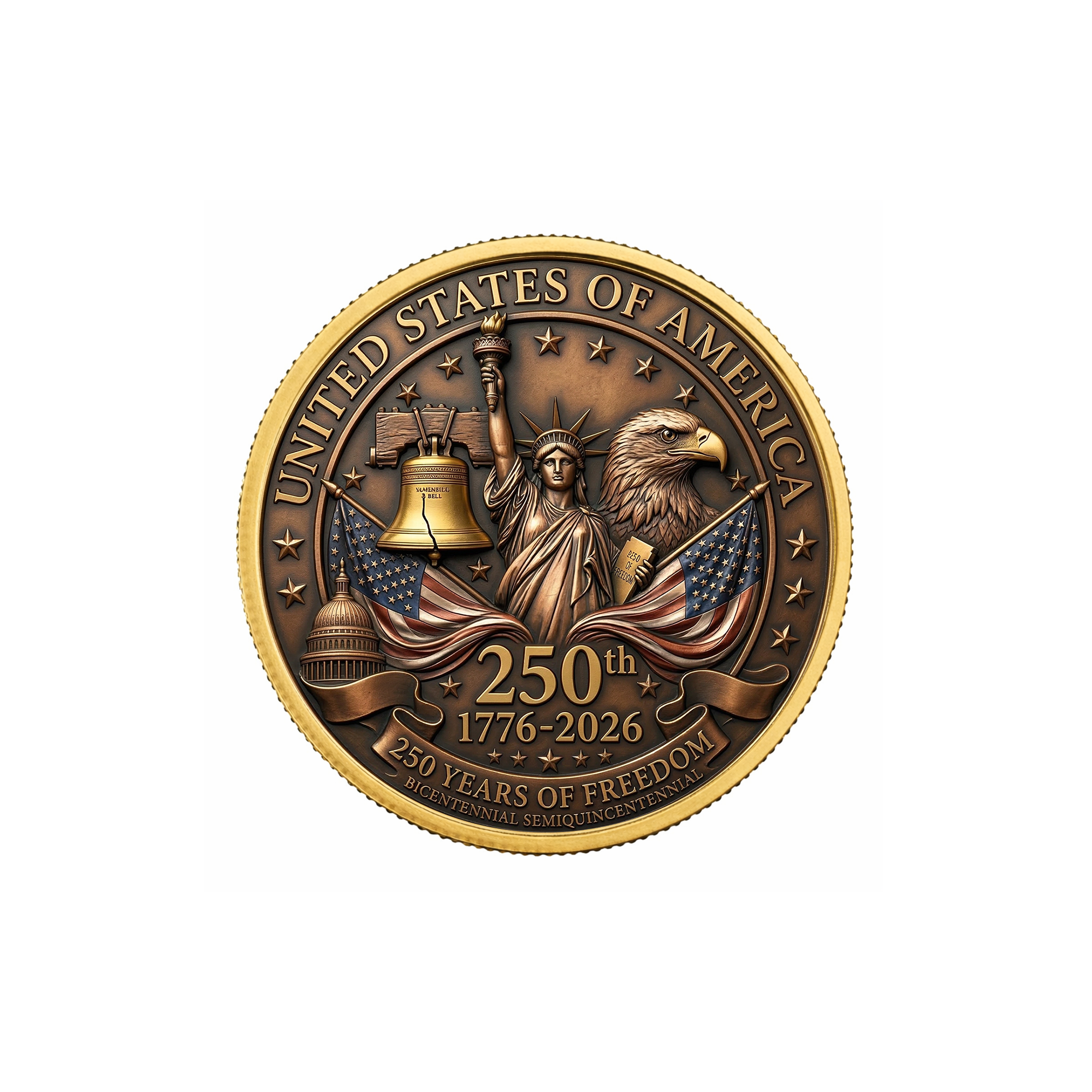 250th Anniversary of America 1776–2026 Commemorative Coin – Patriotic Souvenir Token 04 - Delicate Leather