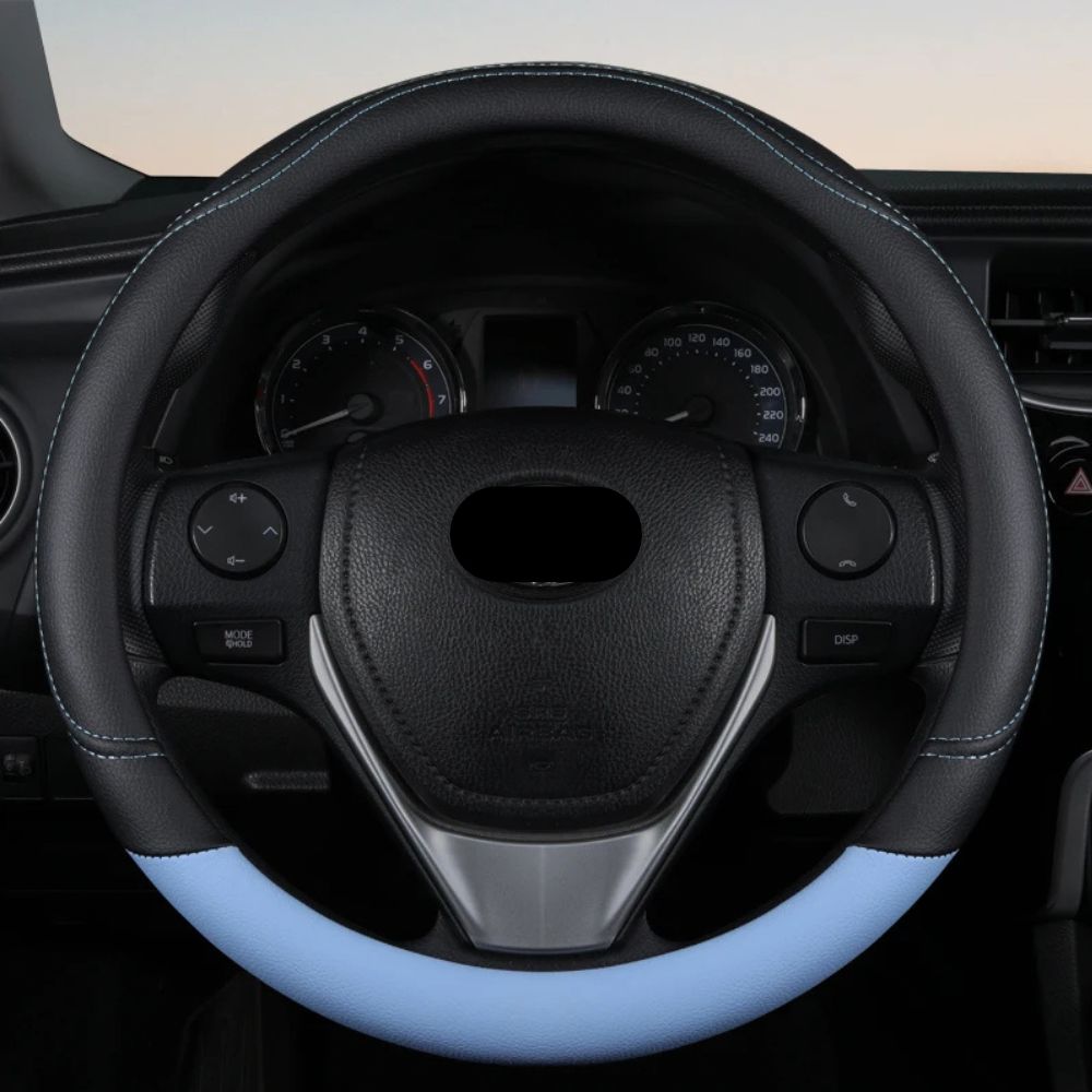 PU Leather Contrast Color Car Steering Wheel Cover Sweat Absorbent, Wear Resistant and Non-slip, Universal in All Seasons, Car Accessories 28