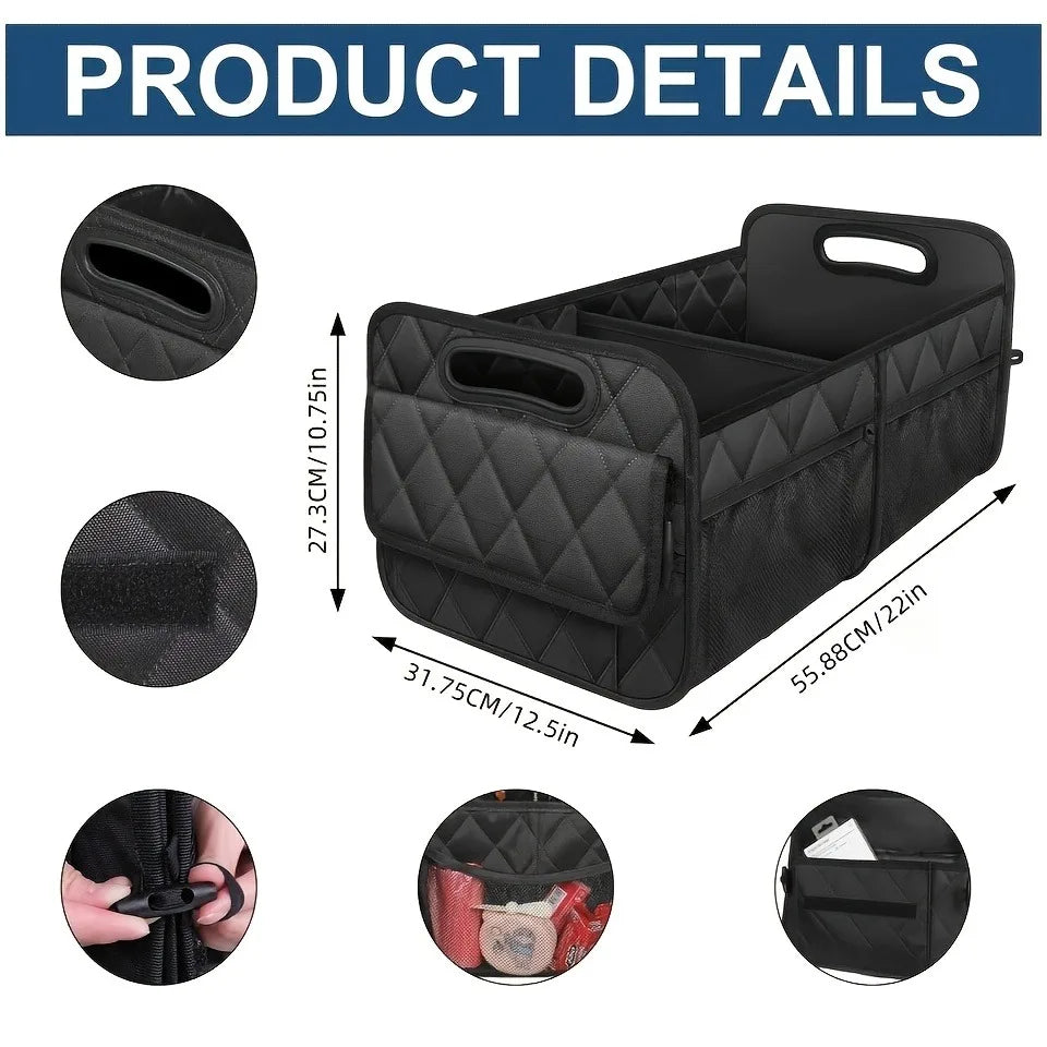 Universal Foldable Car Trunk Storage Box – PU Leather Multi-Functional Organizer for Vehicle Interior - Delicate Leather