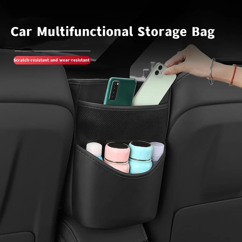 PU Leather Car Seat Gap Organizer – Hanging Storage Bag Between Front Seats - Delicate Leather