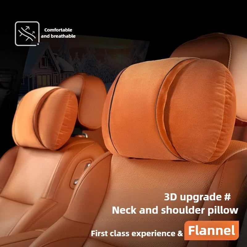 Luxury Plush Car Headrest & Lumbar Support Set – Soft Warm Neck Pillow and Waist Cushion for Comfortable Driving - Delicate Leather
