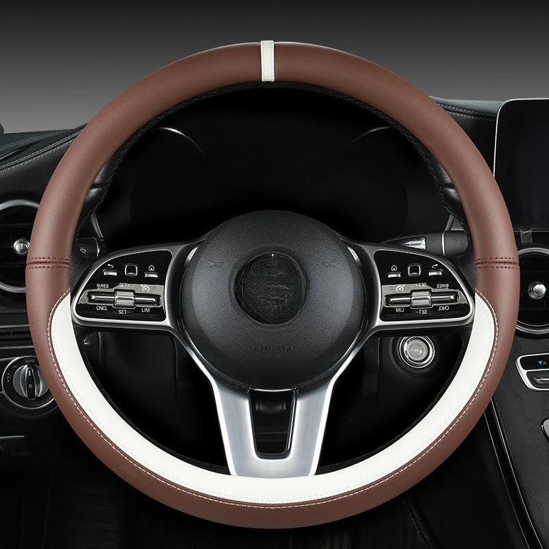 Nappa Leather Steering Wheel Cover – Breathable All-Season Universal Grip - Delicate Leather