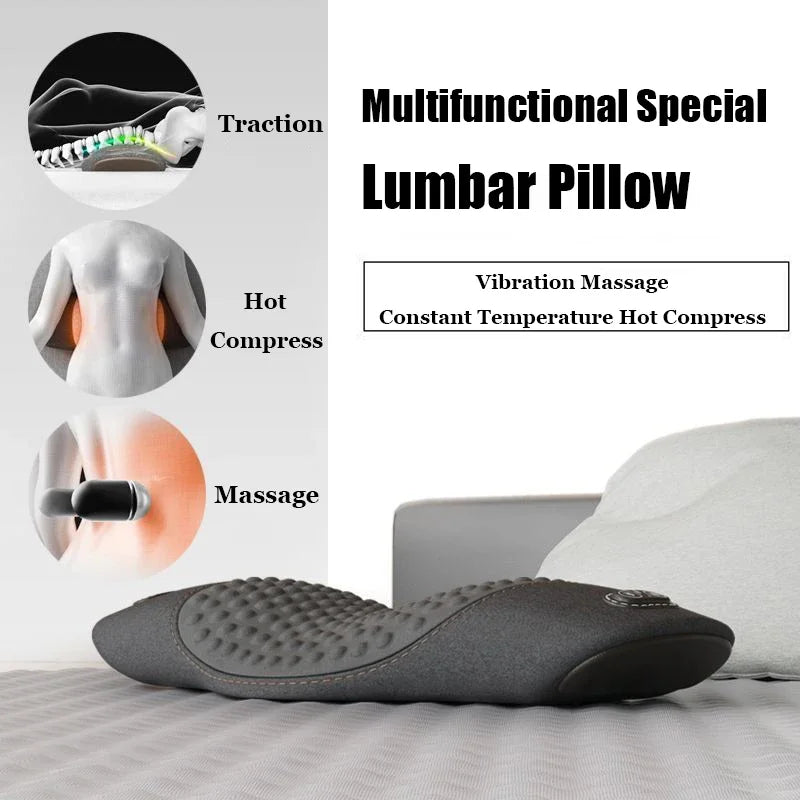 Lumbar Support Pad with Heating & Massage – Waist Pillow for Bed or Seat - Delicate Leather