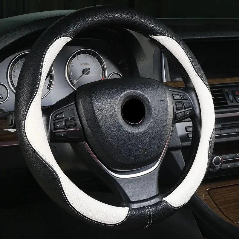 PU Leather Steering Wheel Cover – Anti-Slip 15 Inch Universal Round Interior Accessory - Delicate Leather