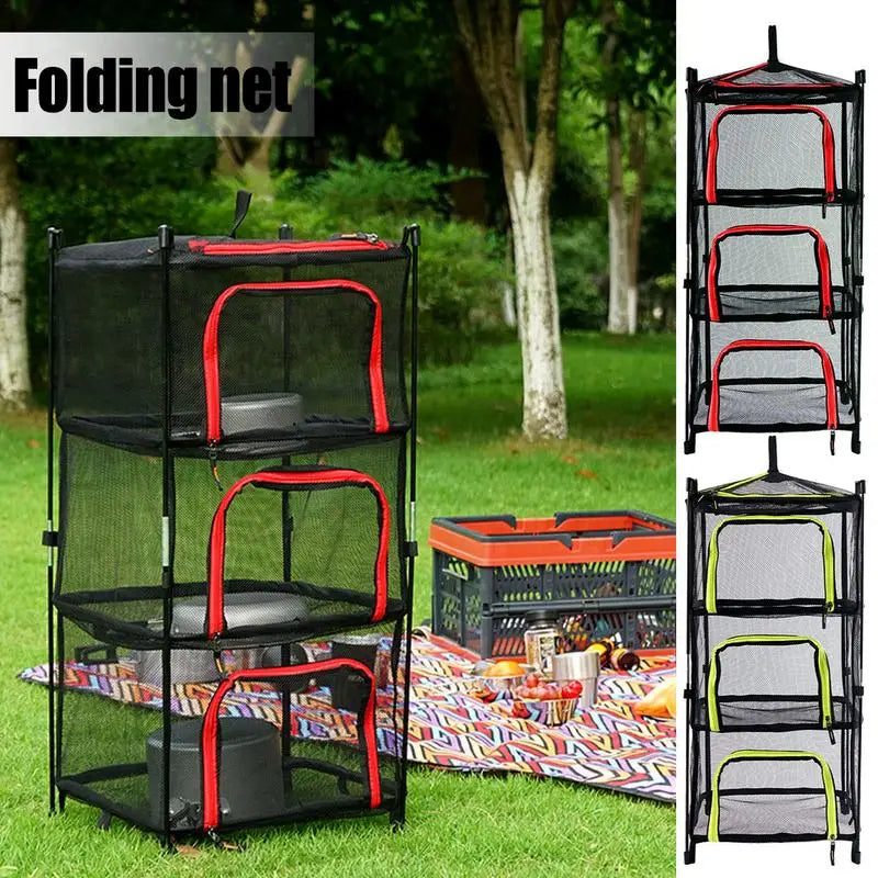 Ventilated Camping Tableware Storage: Foldable Hanging Mesh Fruit Rack and Drying Storage Net Rack, Perfect for Herb Drying and Folding Net Organization - Delicate Leather