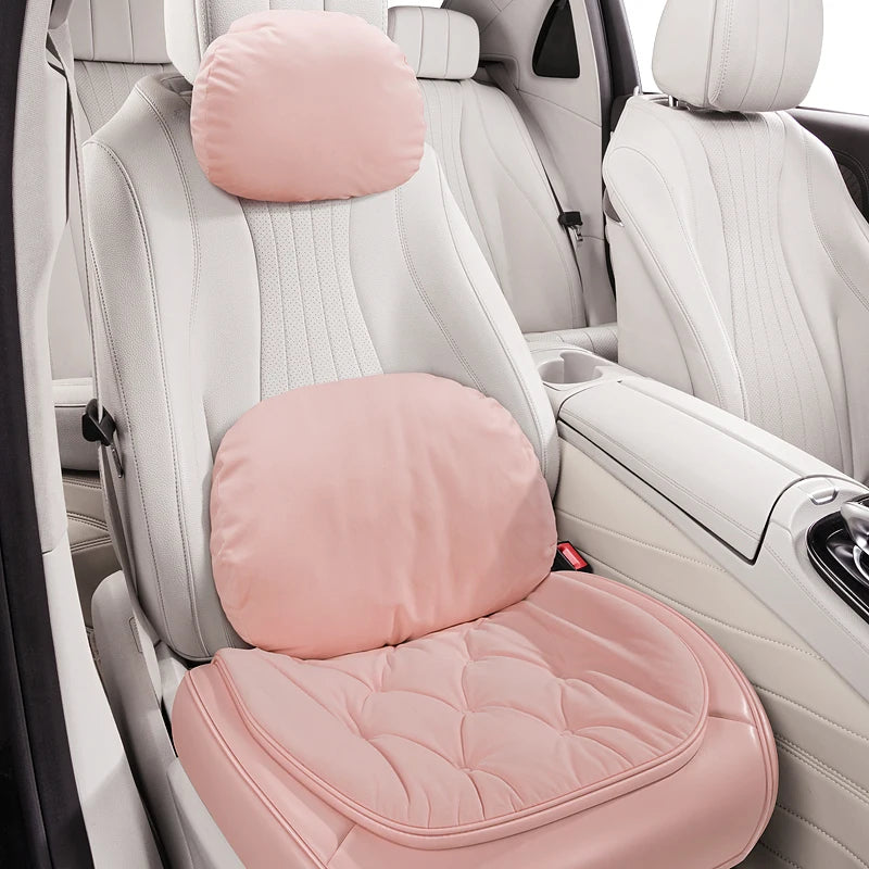 Premium PU Leather & Velvet Car Seat Covers – Cloud-Like Soft, Fluffy, Breathable, Universal Fit Interior Cushion Set - Delicate Leather
