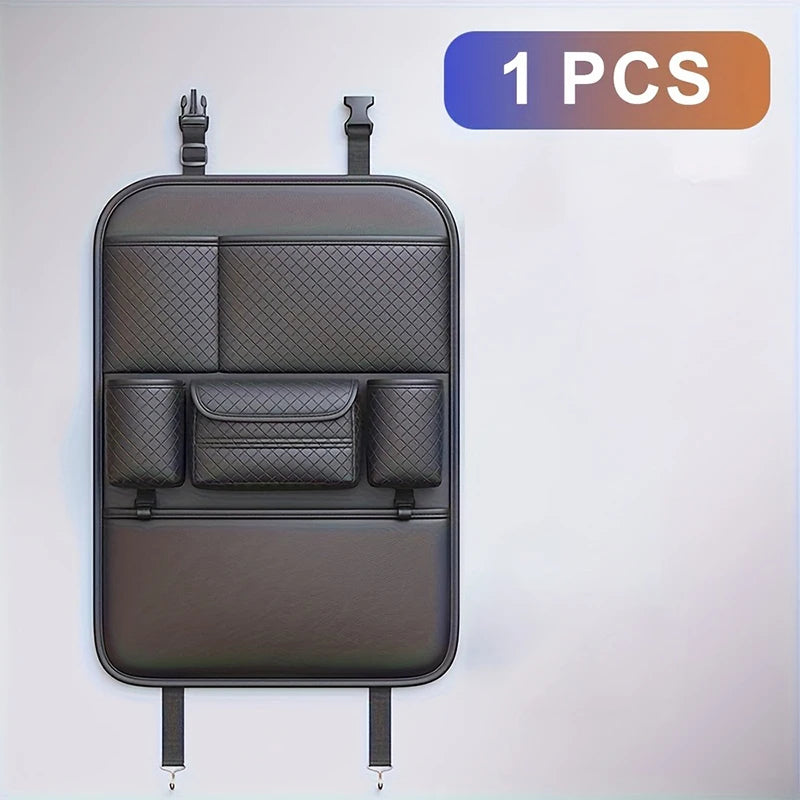 Luxury Faux Leather Car Seat Back Organizer – Spacious Car Storage Bag with Multiple Pockets, Easy Access Design - Delicate Leather