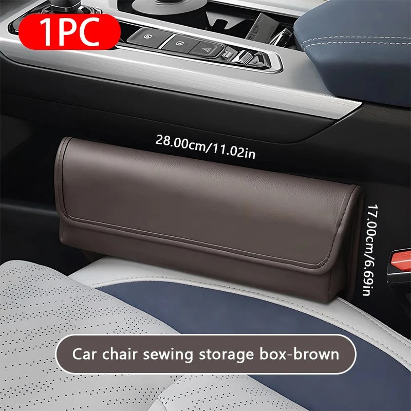 Car Seat Side Organizer – PU Leather Crevice Storage Box with Cable Slot - Delicate Leather