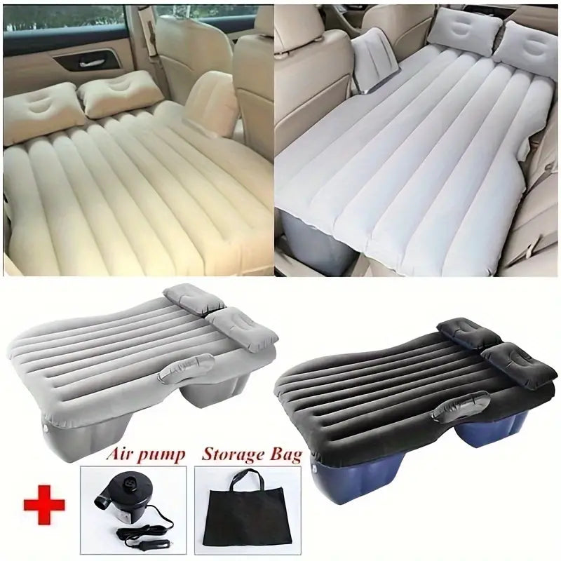 Premium Inflatable Car Mattress for Back Seat – Travel Air Bed with Air Pump and Two Pillows, Ideal for Camping, Road Trips, and SUVs/Trucks - Delicate Leather