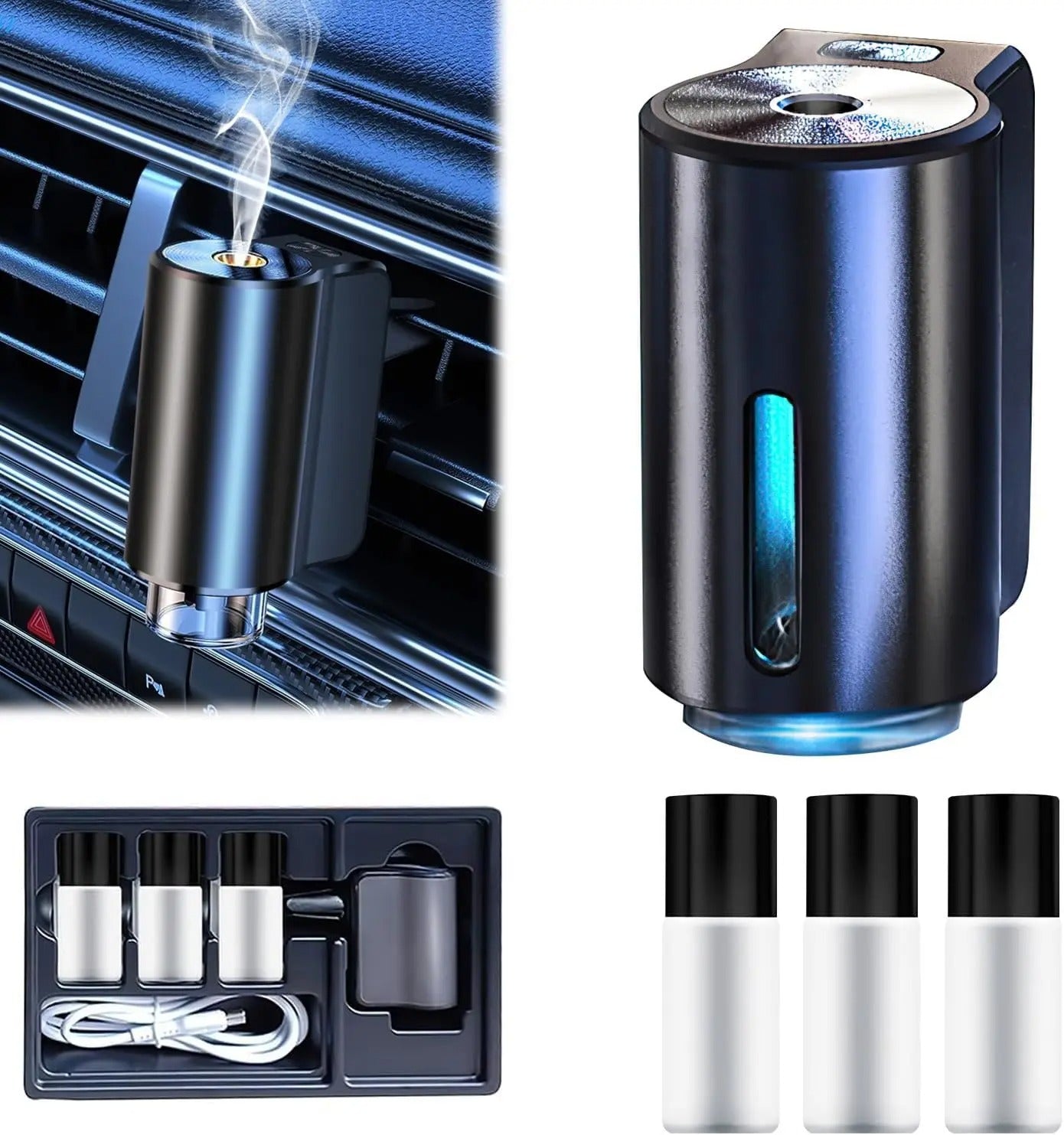 Car Air Freshener Diffuser Smart Car Diffuser with Three Essential Oils Adjustable Modes Intelligent Car Aroma Device - Delicate Leather