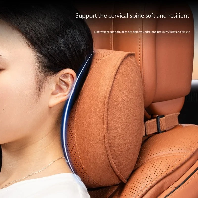 Luxury Suede Car Headrest and Lumbar Cushion Set – Breathable All-Season Support Pillows for Vehicle Seats - Delicate Leather